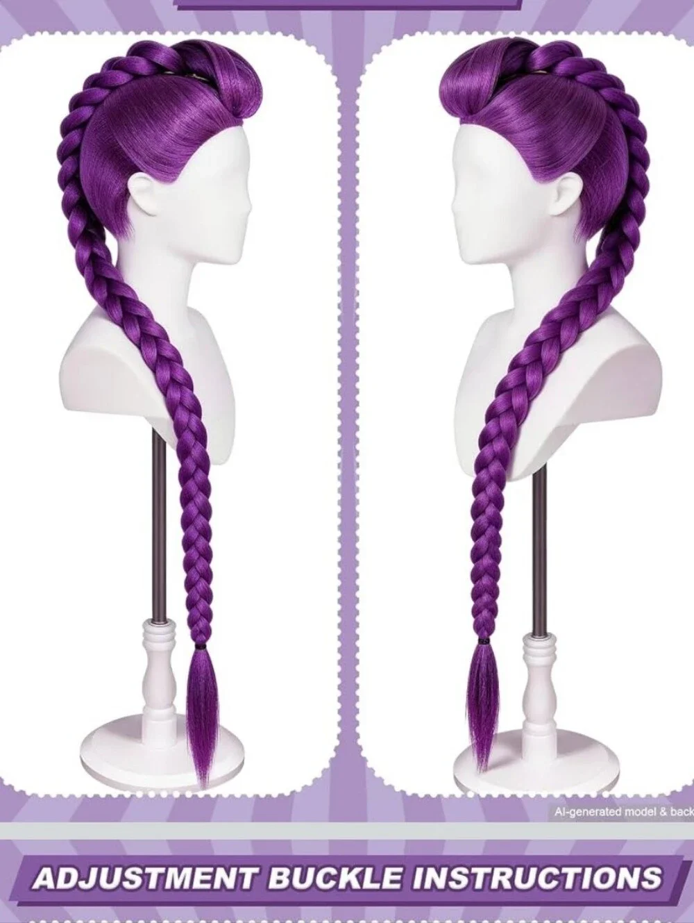 Long Purple Braided Wig - Women Hair